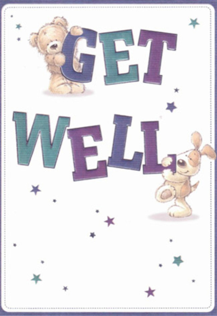 This get well card captures a sense of nurturing only found in North Woolwich's community spirit. Here, a bear and puppy-vividly drawn with adorable detail-gather amid playful, starlit energy. The bold, friendly block letters that spell 'Get Well' are shaded in joyous purples and aquas, set against a pristine, gentle ivory background reminiscent of morning light filtering through the trees in Royal Victoria Gardens. Tactile brushstrokes bring out the bear's soft fur and the puppy's velvety ears; even without blooms, you can sense their comforting presence, as if part of a bespoke bouquet made by North Woolwich Florist. Dancing stars swirl around the companions, scattering painted wishes through the air-like petals caught on the community breeze. Every element in the design radiates positivity, reassurance, and heartfelt encouragement, offering a visual embrace that feels at home in North Woolwich. This scene is a wonderful choice for sending someone strength and cheerful support, much like visiting with a fragrant, hand-tied posy crafted just for them.