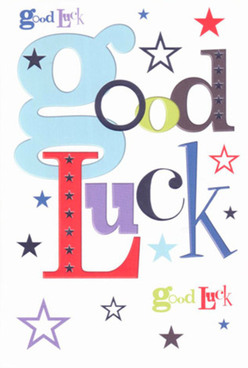Radiating the warm encouragement that North Woolwich is known for, this good luck card is an emblem of support and cheer, echoing the spirit of local gatherings along Connaught Bridge or Woodman Street. The phrase 'Good Luck' arrives in an array of lively fonts, with a playful, oversized baby-blue 'g' leading a chorus of confident reds and stately purples, creating an instant sense of anticipation and hope. Dotted generously across the crisp, luminous white card are stars both bold and wispy-sky-blue, ink-black, and gentle lavender-floating as if in a night sky above Royal Docks. The harmonious mix of letterforms and colours captures the emotions just before a milestone: excitement, gentle nerves, and steadfast support. The surface of the card welcomes your touch, its fine paper echoing the quality you'd expect from North Woolwich Florist. It's a piece designed to make the recipient feel uplifted and recognised, perhaps before a new job on Albert Road or a big exam at a local school, as if the entire community is rooting for their success.